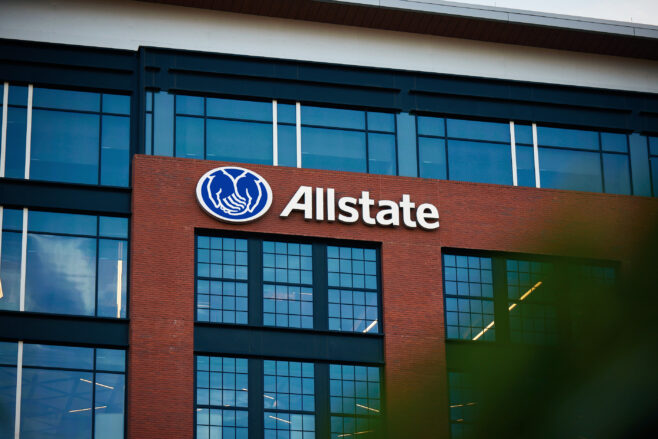 Brick Allstate outside sign, far